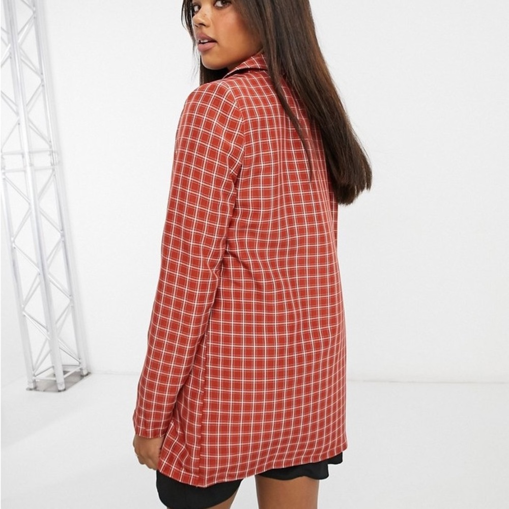 HEART BREAK long line jacket and skirt co-ord in red check print